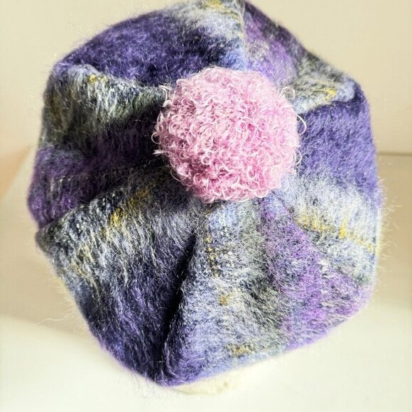 Vintage Ochcarro Purple Plaid Mohair wool Beret S - Picture 4 of 9